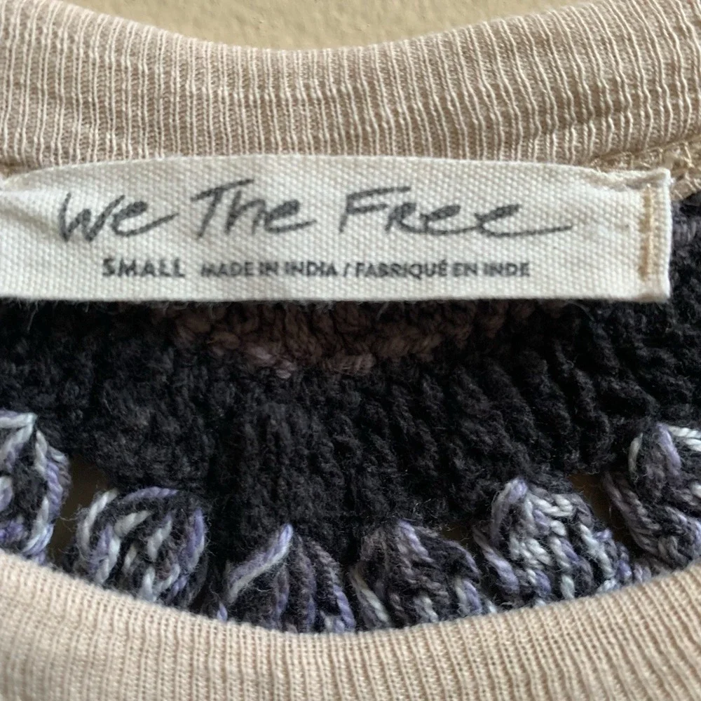 We the Free People Spring Bound Crochet Yoke Linen Blend Top Boho Women's SZ - S